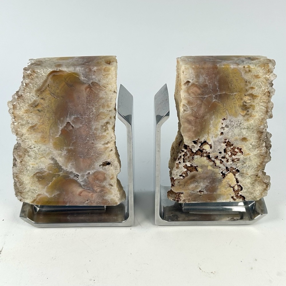 ANNA New York RABLABS Fim Agate Druze Bookends Nickel-Plated Zinc Pair 3.75lb